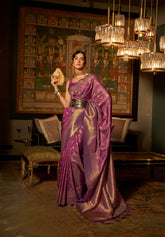 Purple Designer Zari Base Handloom Weaving Silk Saree